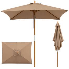 Costway - 7 FT Outdoor Patio Umbrella with 3 Adjustable Heights, Push Button Tilt & 6 Ribs - Coffee