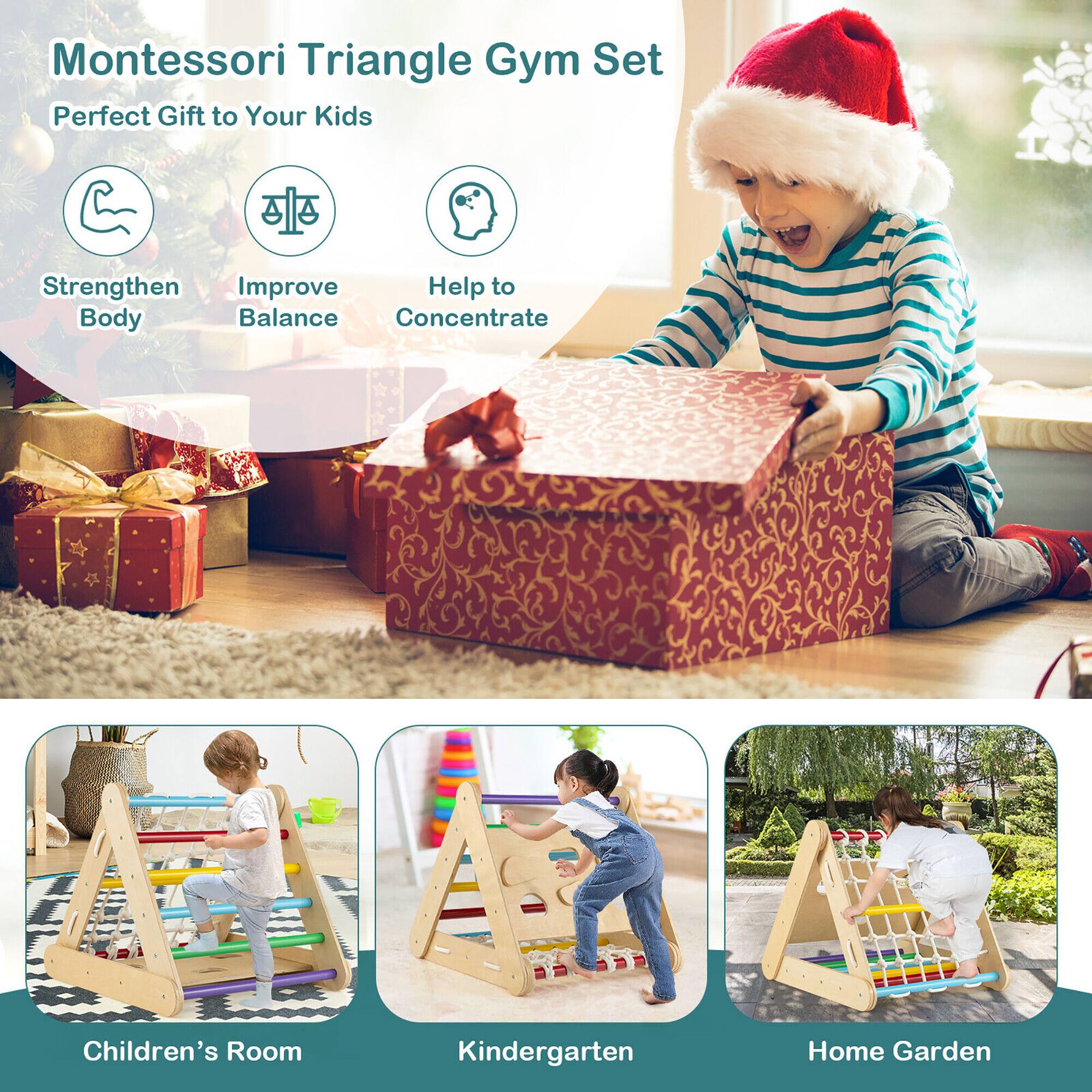 Montessori Triangle Gym Set
Perfect Gift to Your Kids
Strengthen Body
Improve Balance
Help to Concentrate
Children's Room
Kindergarten
Home Garden