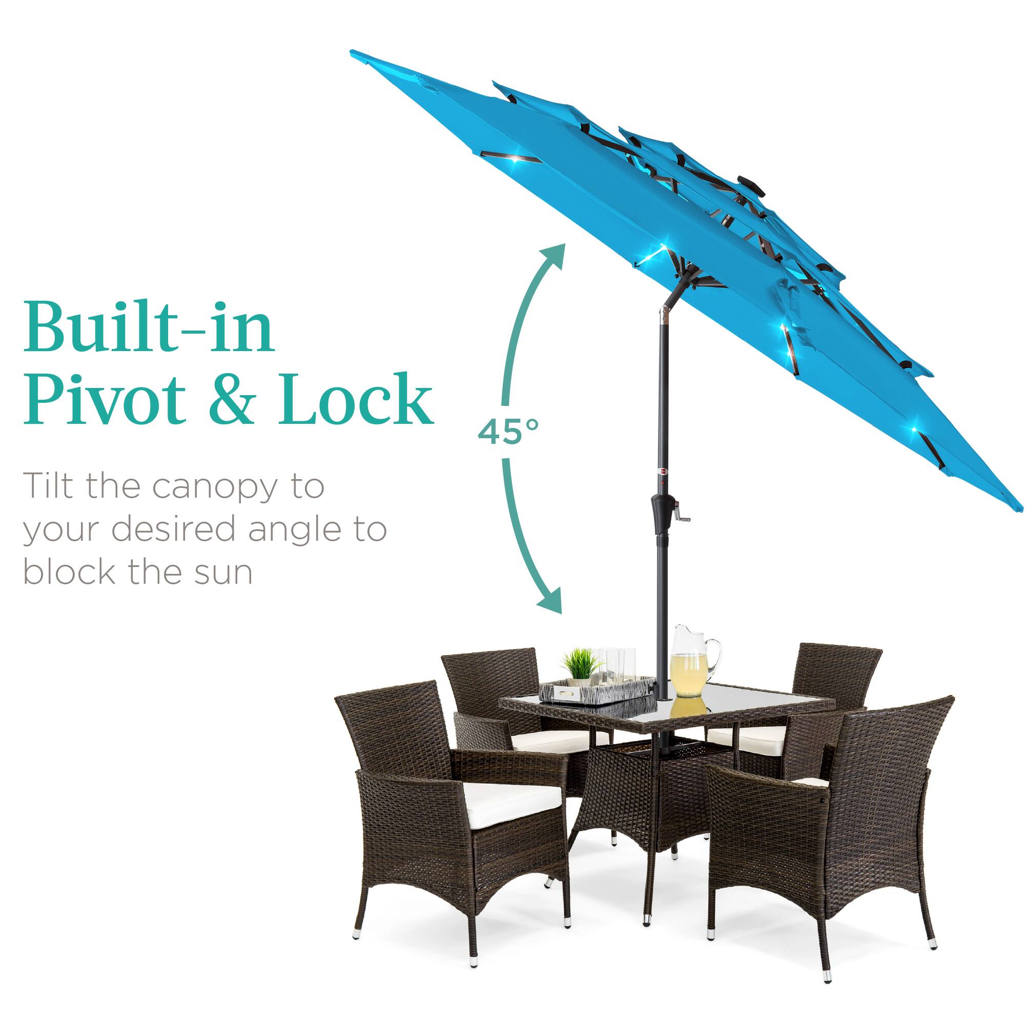 Built-in Pivot & Lock

Tilt the canopy to your desired angle to block the sun

45°