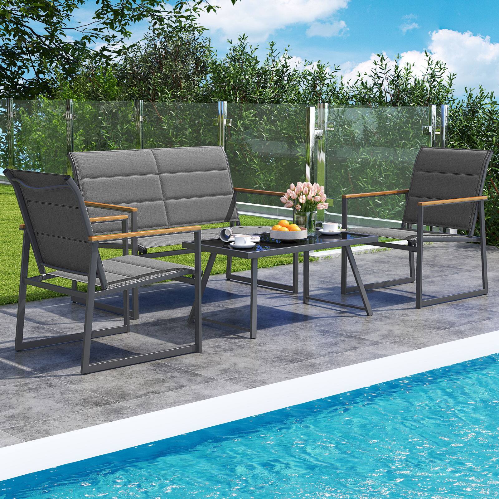 Alt View 3. Gymax - Gymax 8-Piece Patio Furniture Set Outdoor Conversation Set w/ Padded Fabric Seats - Gray.