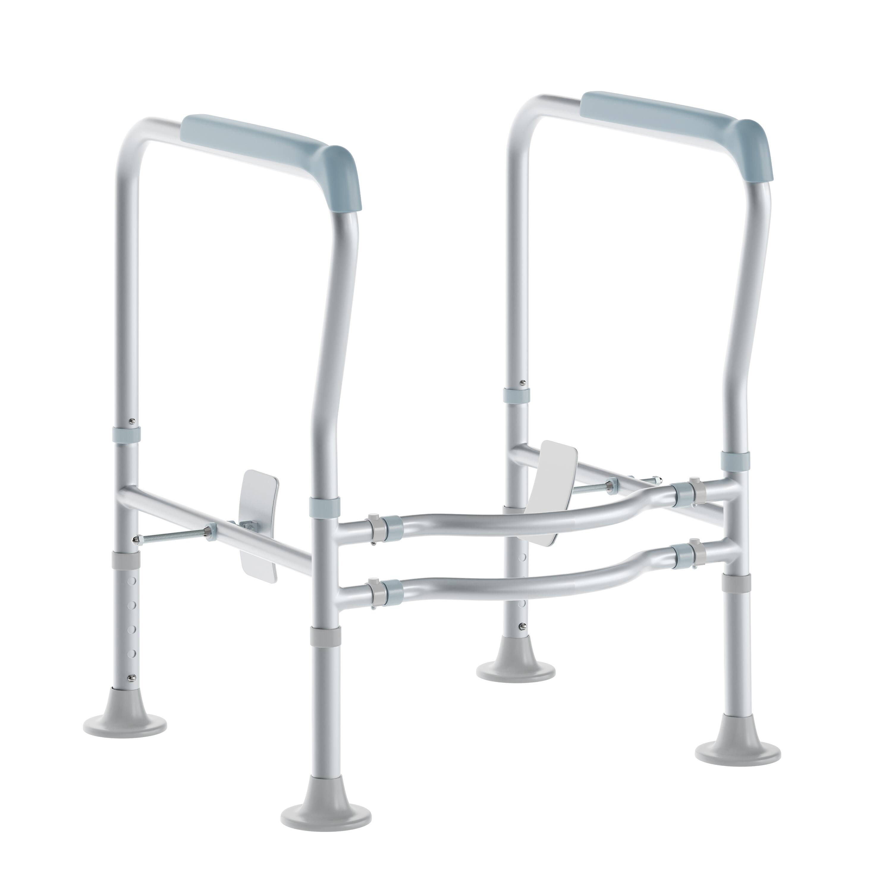 Front. Emma + Oliver - Ramsey Toilet Safety Rail for the Elderly with Height Adjustable Steel Frame, Padded Handles and Suction Cup Feet - Silver/Gray.