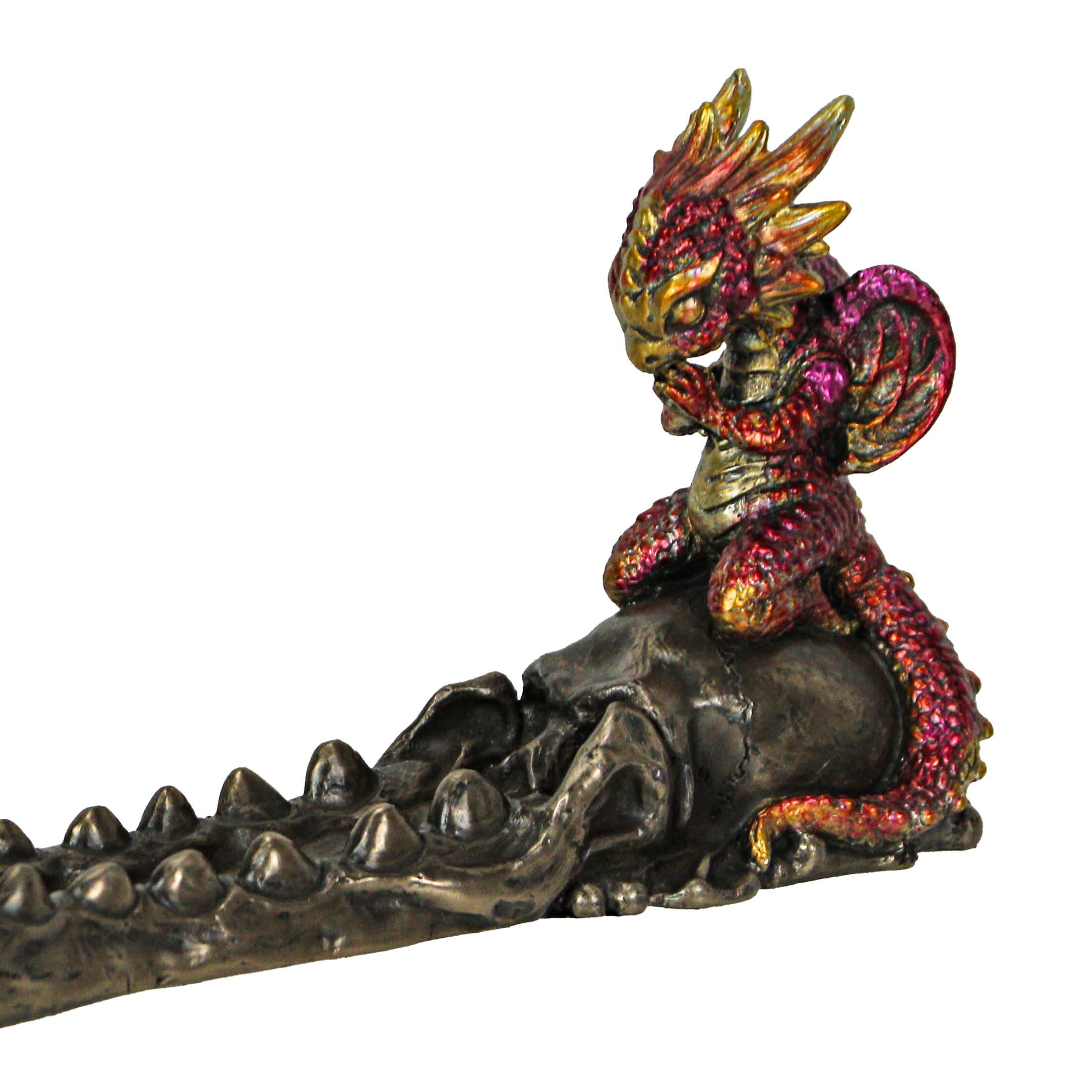 Alt View 1. Veronese Design - Dragonling Bronze Finish Baby Dragon on Skull Stick Incense Holder - Multicolored.