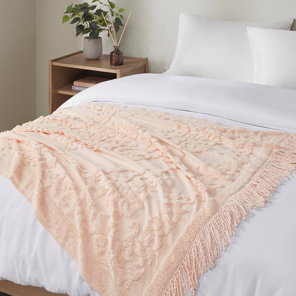 Alt View 2. Gracie Mills - Gracie Mills Butler Bohemian Cotton Tufted Chenille Throw with Fringe Tassel 50" x 60" - Blush.