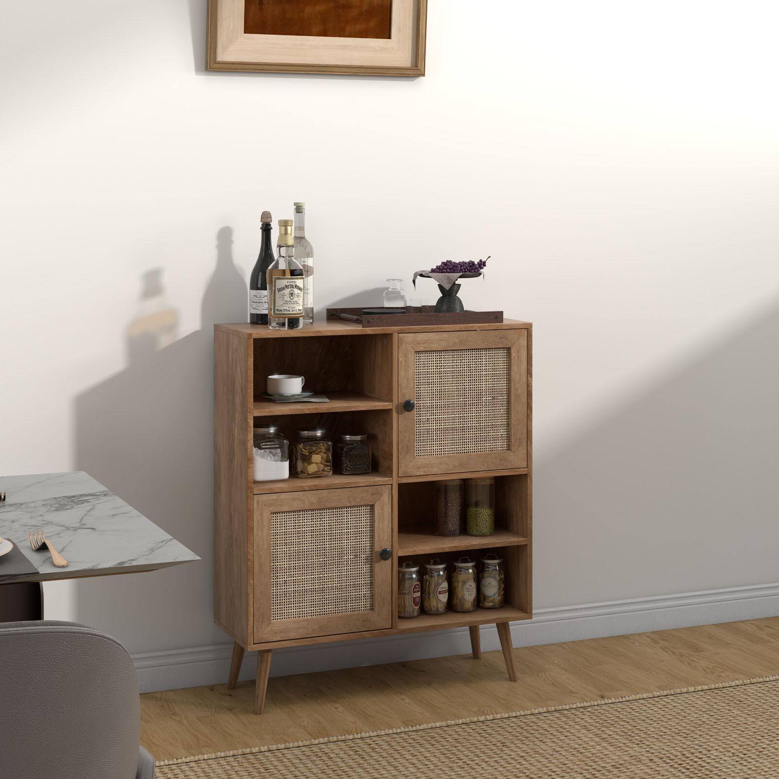 Alt View 10. Ecooso - Rattan Buffet Storage Cabinet Organizer with 2 Doors and 2 Open Cubbies - Brown.