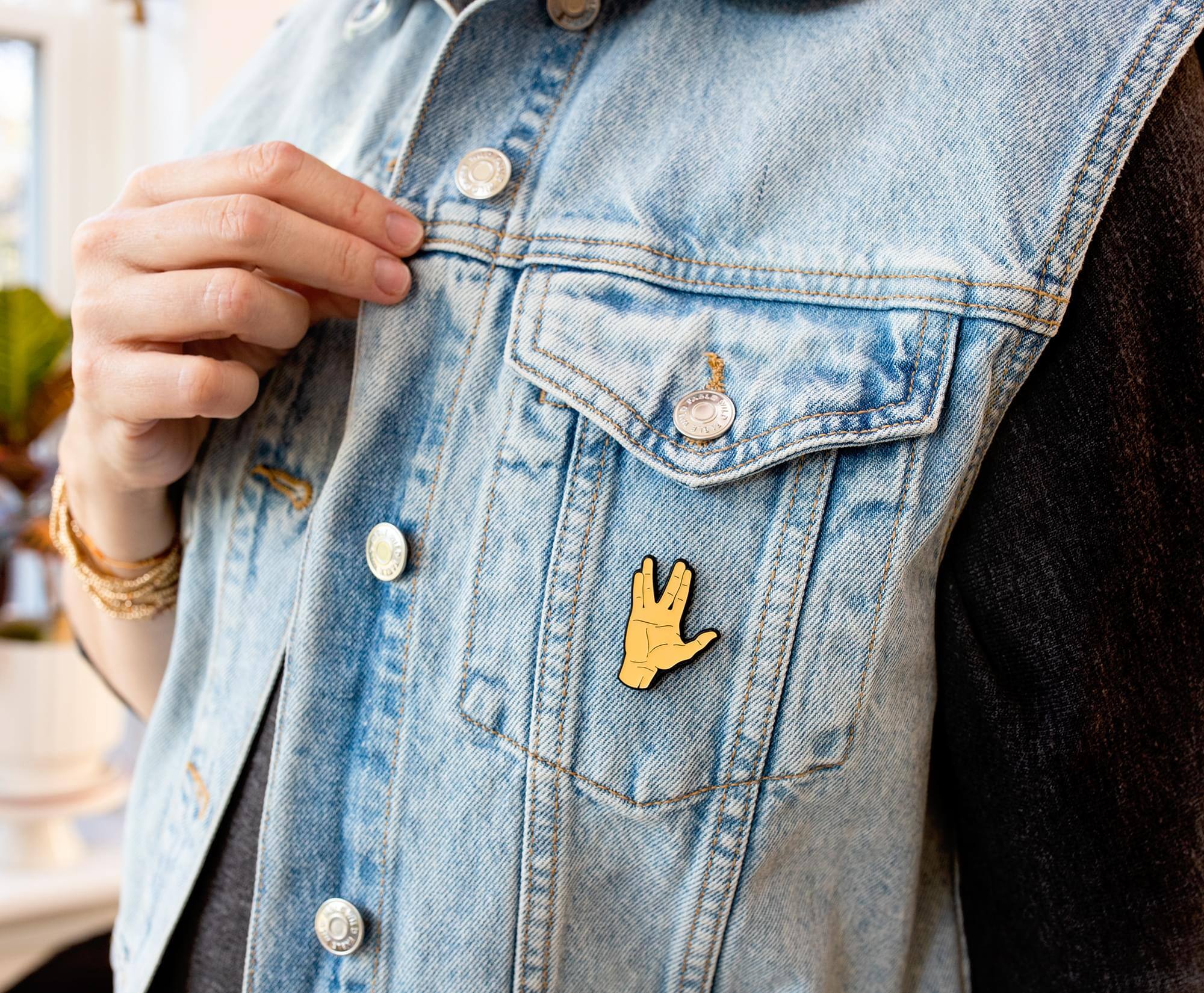 Alt View 5. Silver Buffalo - Star Trek Spock Live Long And Prosper Salute Enamel Pin - Beige.