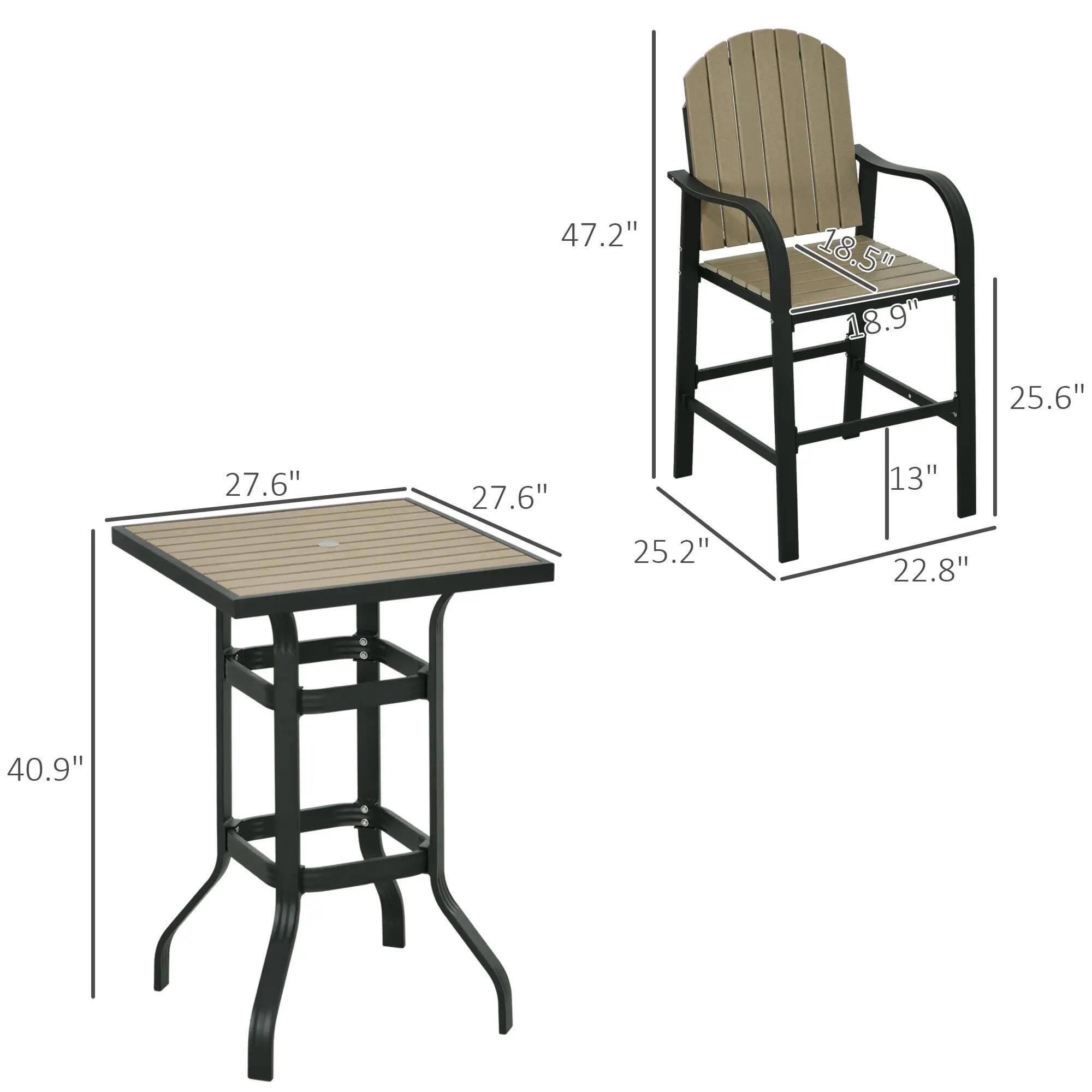 Chair: 47.2", 18.5", 18.9", 25.6", 13", 22.8"
Table: 27.6", 27.6", 25.2", 40.9"