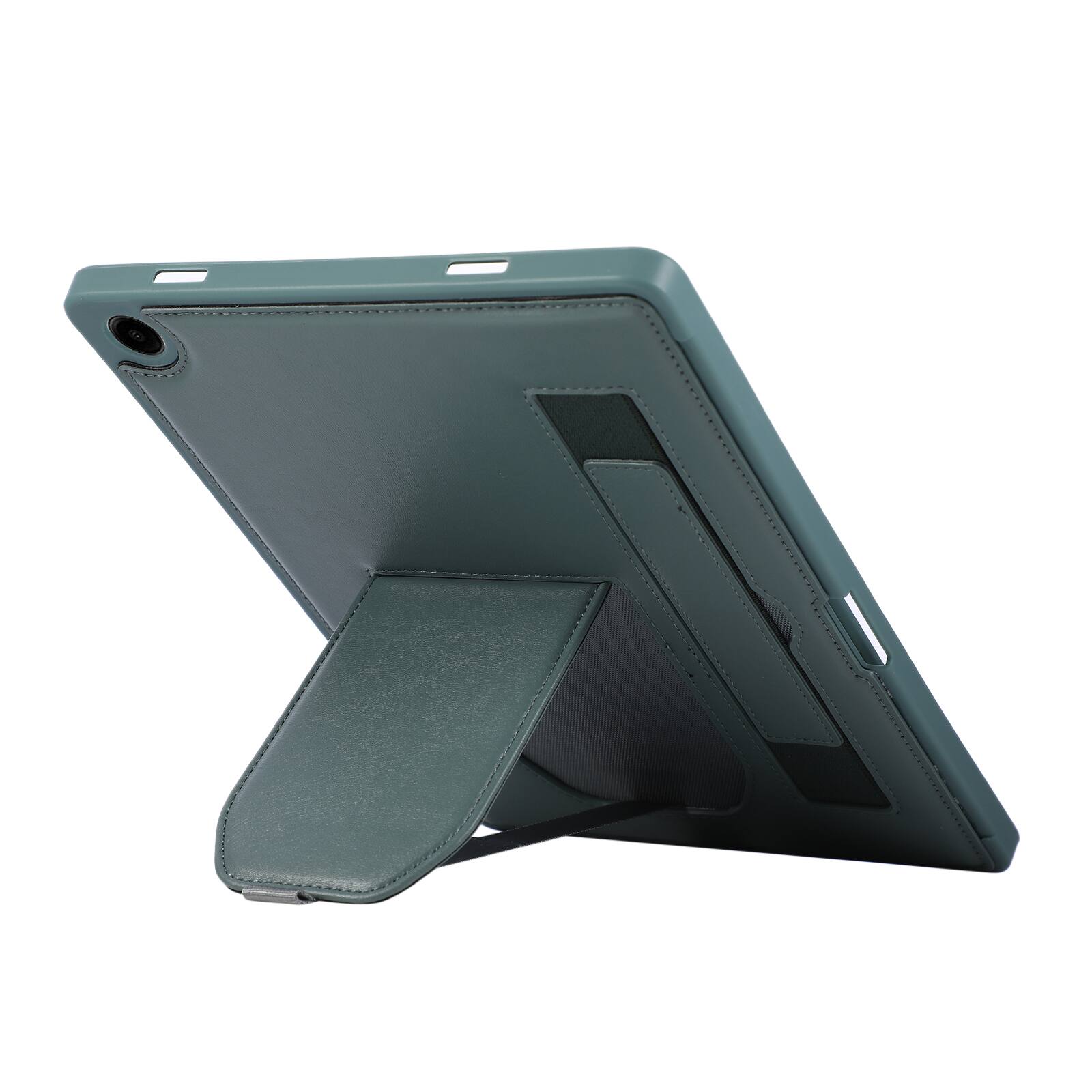 Back. UUCOVER - Case for Samsung Galaxy Tab A11+ 11-inch 2025 (SM-X230/X236/X238) Shockproof PU Leather Hand Strap Kickstand Cover - Darkgreen.