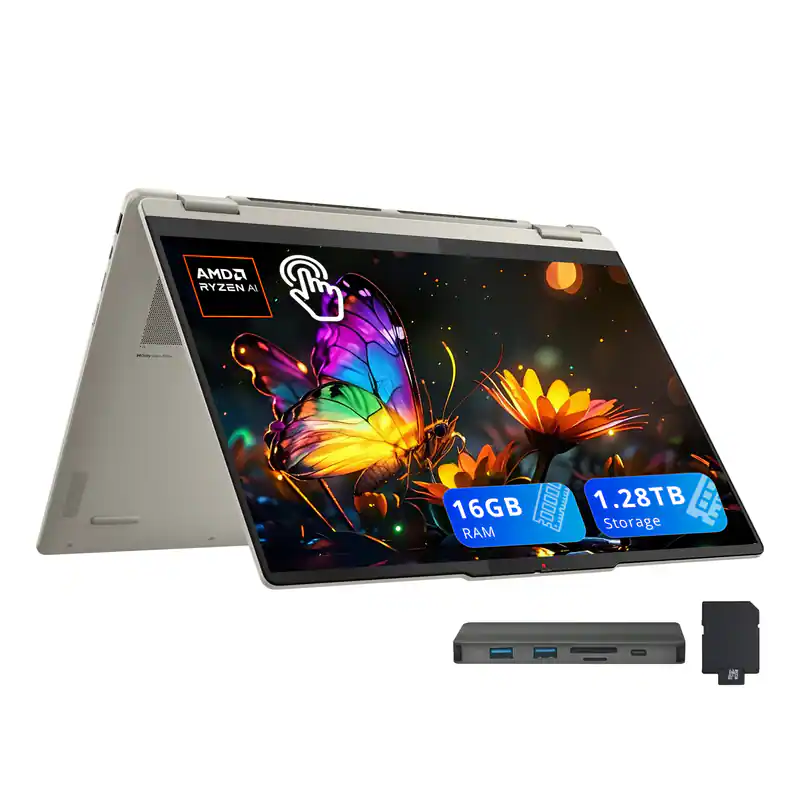 Lenovo - Yoga 7 16" WUXGA Touch 2-in-1 Laptop,Ryzen AI 7 350,16GB RAM,1TB+288GB Dock Set,Backlit Keyboard,Win 11 - Seashell