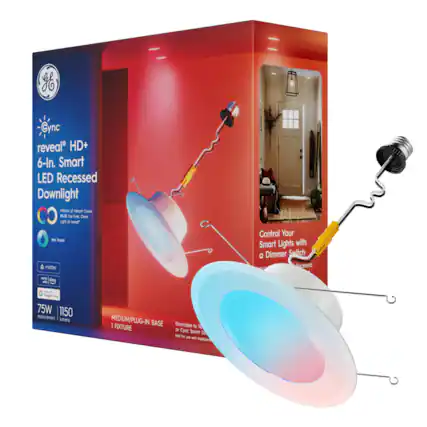 Cync reveal HD+ 6-In. Smart LED Recessed Downlight
Millions of Vibrant Colors
PLUS The Fun Clean Light of White
Well Rounded
- Works with Alexa
- Works with Google Home
- Works with Apple HomeKit
75W | 1150 replacement lumens
MEDIUM/PLUG-IN BASE | 1 FIXTURE
Dimmable to 10% or Cync Smart Dimmer
Not for use with traditional dimmers
Control Your Smart Lights with a Dimmer Switch