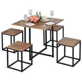 SlickBlue - 5-Piece Farmhouse Dining Set with Wood Table and Steel Chairs - Walnut