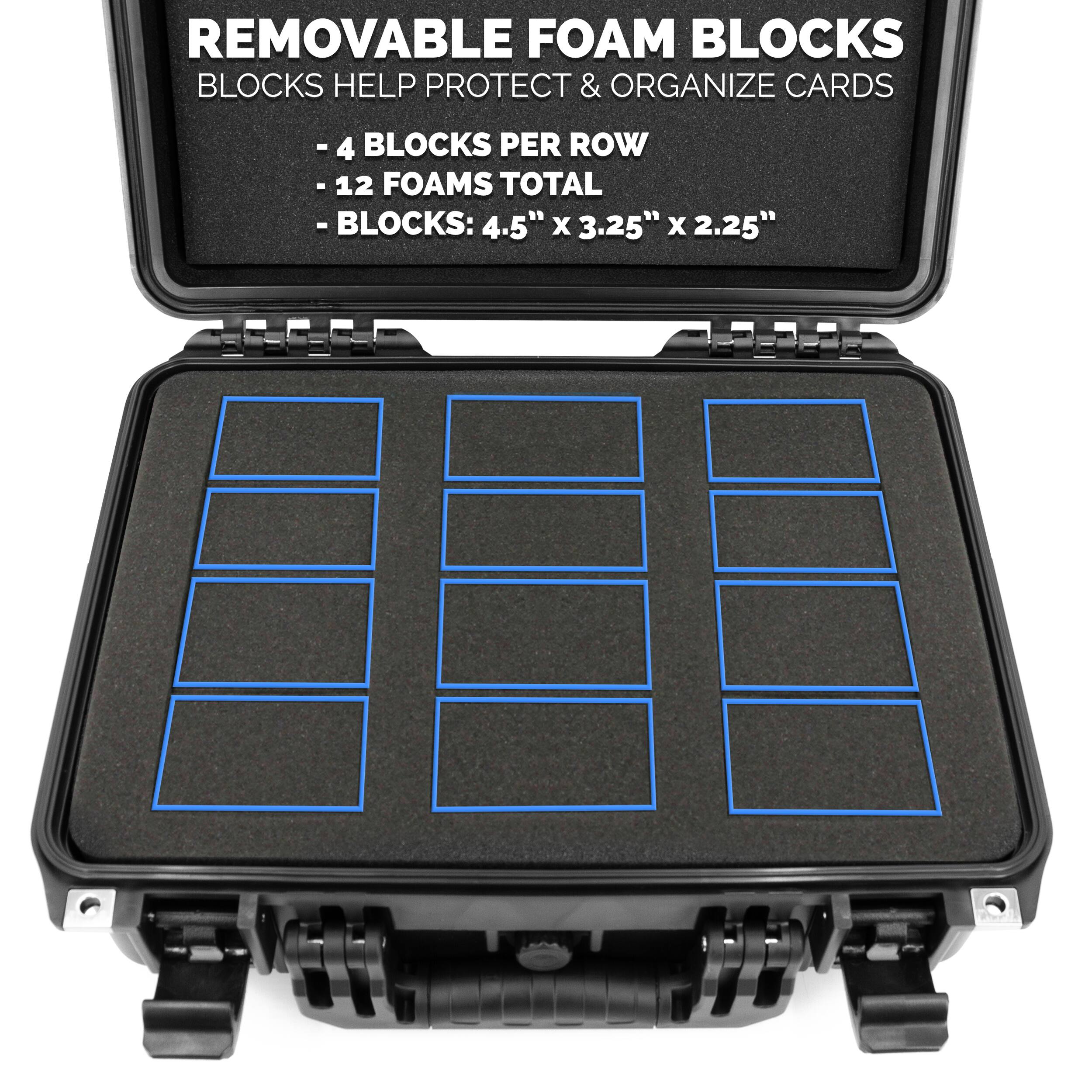 REMOVABLE FOAM BLOCKS  
BLOCKS HELP PROTECT & ORGANIZE CARDS  
- 4 BLOCKS PER ROW  
- 12 FOAMS TOTAL  
- BLOCKS: 4.5" x 3.25" x 2.25"