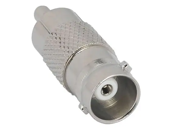 Front. Cable Leader - BNC Female to RCA Male Adapter - Silver.