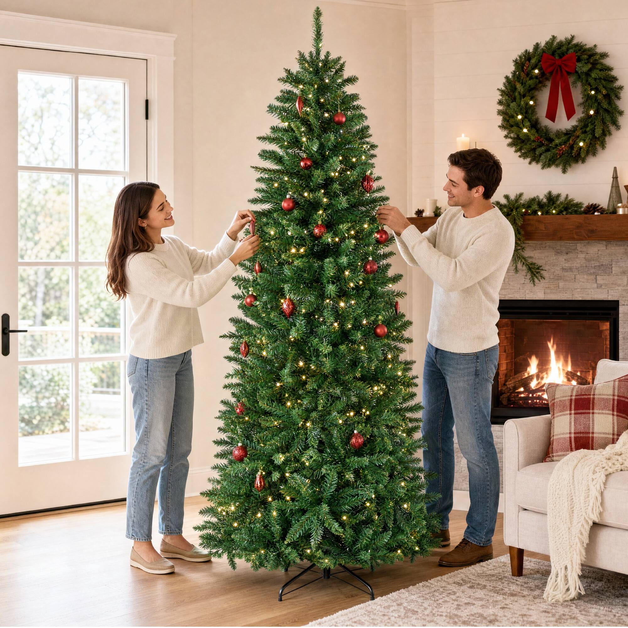 Alt View 2. Best Choice Products - Best Choice Products 7.5ft Unlit Pencil Christmas Tree, Spruce Style Holiday Decor w/ 1,075 Branch Tips, Metal Base - Green.
