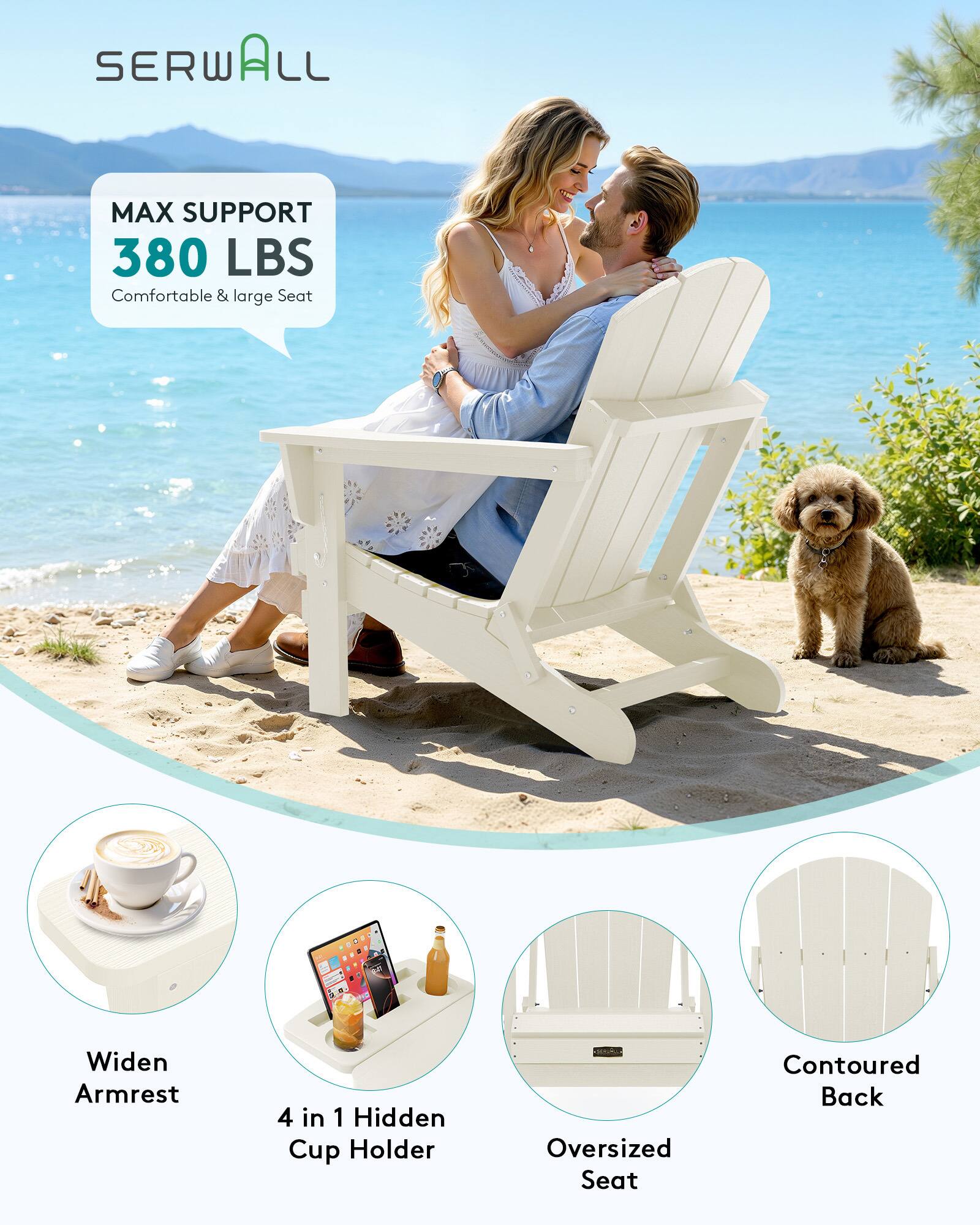SERWALL Folding Adirondack Chair, Outdoor Adirondack Chairs with 4 in 1 ...