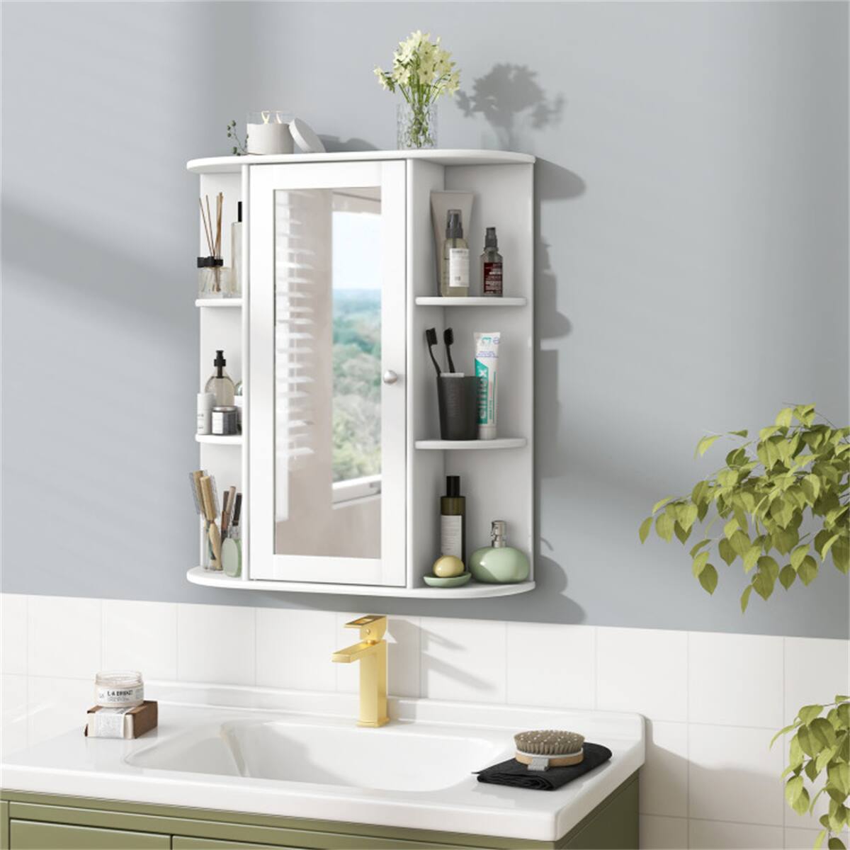 Angle. SlickBlue - Classic Wall Cabinet for Bathroom, Kitchen, or Laundry Room - White.