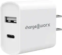 Chargeworx - Dual USB-A and USB-C Wall Charger, Fast Charging for iPhone 16/15, Samsung S24–S10, Note 20/10, Pixel, Moto & More - White