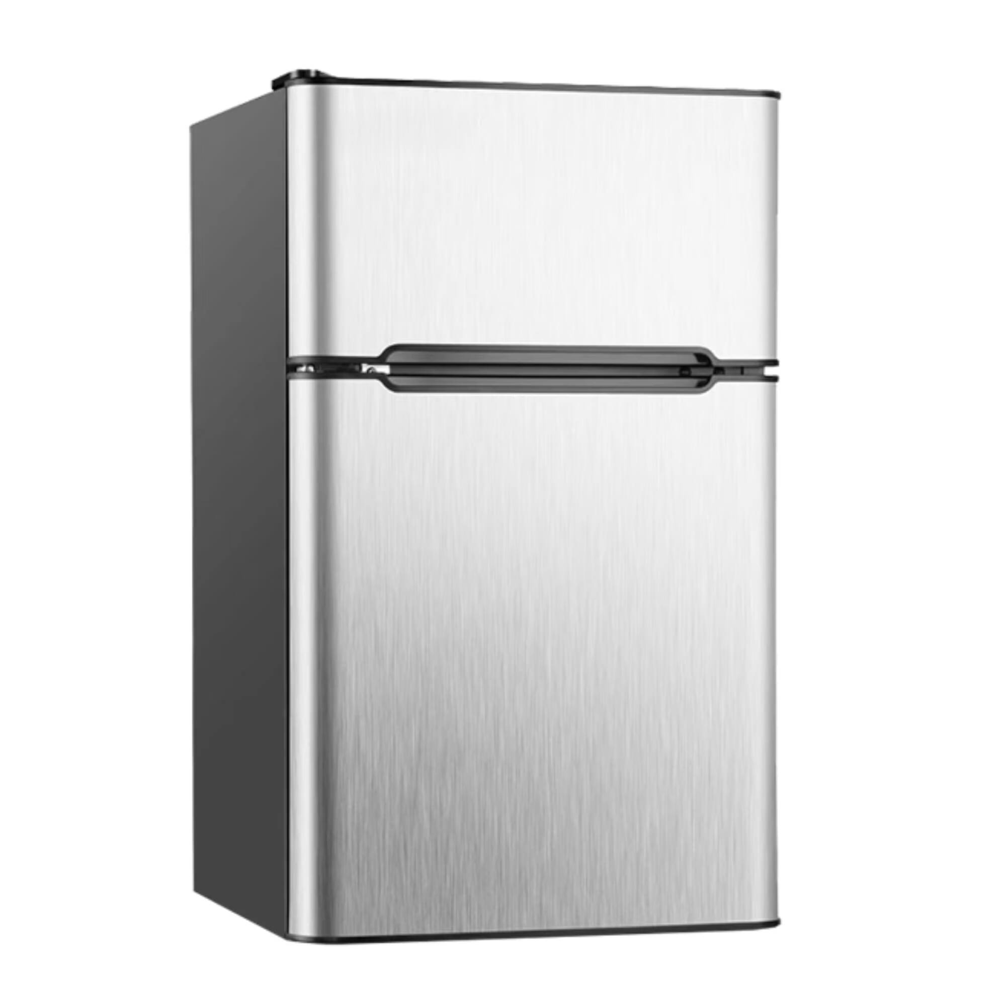 SIMZLIFE - 3.2 Cu ft Two-Door Mini Refrigerator with Freezer, Compact Design & Adjustable Removable Shelves - silvery