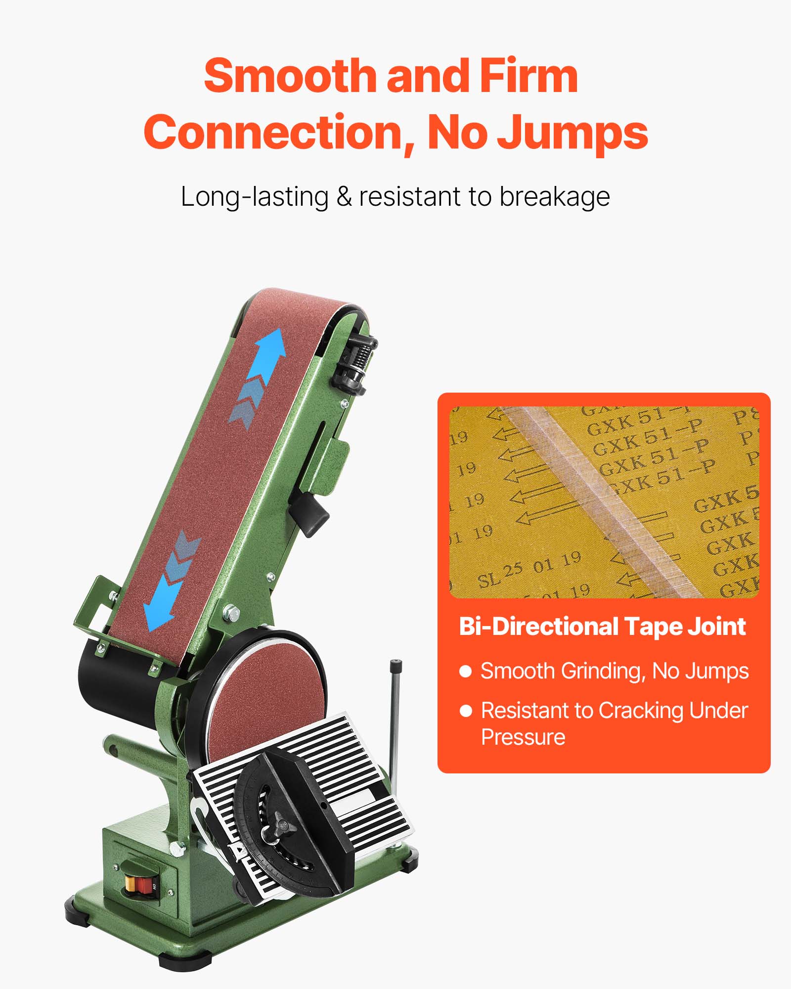 Smooth and Firm Connection, No Jumps  
Long-lasting & resistant to breakage  

Bi-Directional Tape Joint  
- Smooth Grinding, No Jumps  
- Resistant to Cracking Under Pressure