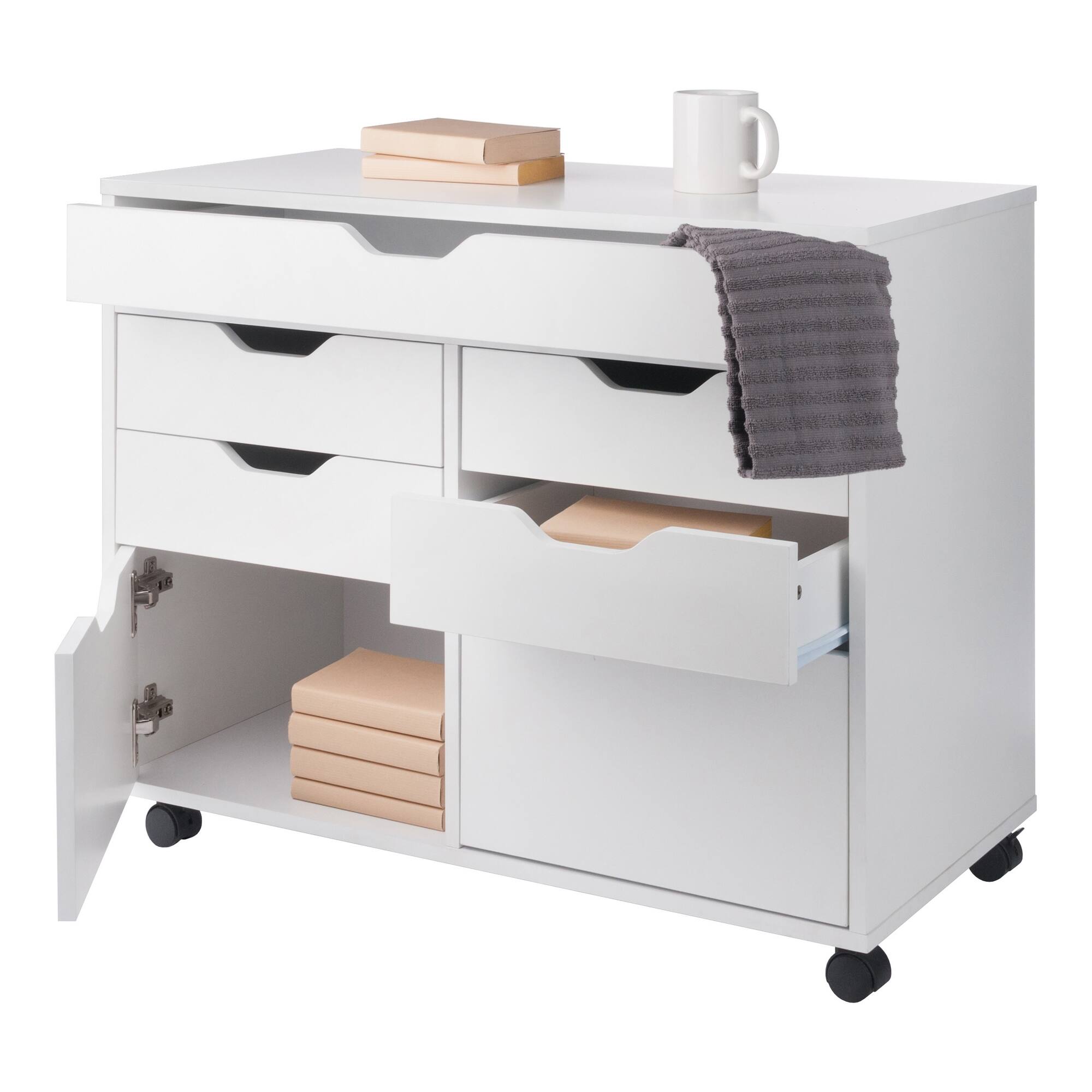 Alt View 8. Winsome Wood - Halifax 5-Drawer Mulit-Storage Mobile Cabinet - White.