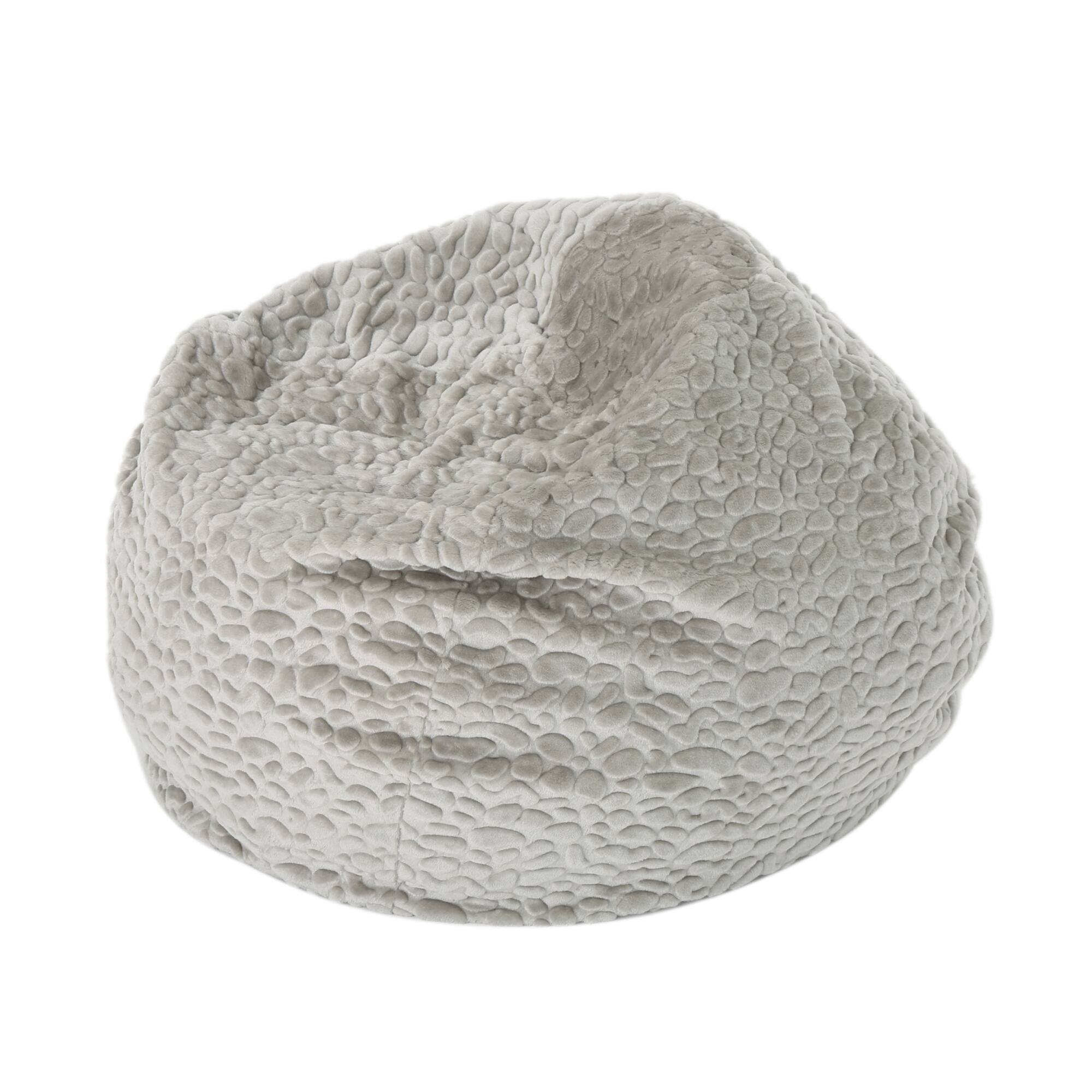 Back. GOODSILO - Premium 3 Foot Round Faux Fur Bean Bag with Removable Cover for Ultimate Comfort and Style - Grey+White.
