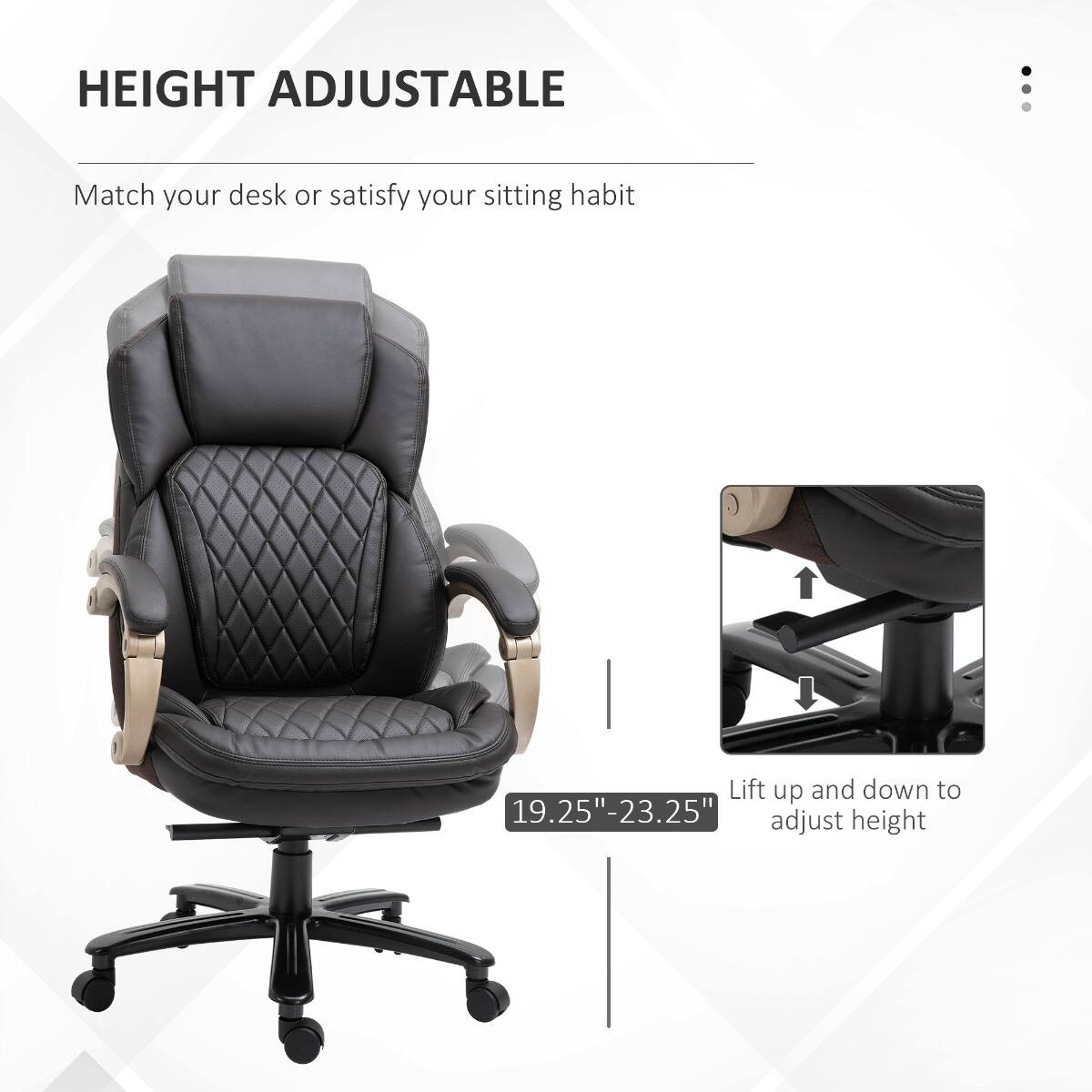 HEIGHT ADJUSTABLE

Match your desk or satisfy your sitting habit

Lift up and down to adjust height

19.25" - 23.25"