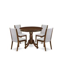 East West Furniture - 5 Pc Dining Table Set Contains a Round Table and 4 Parson Chairs - Gray