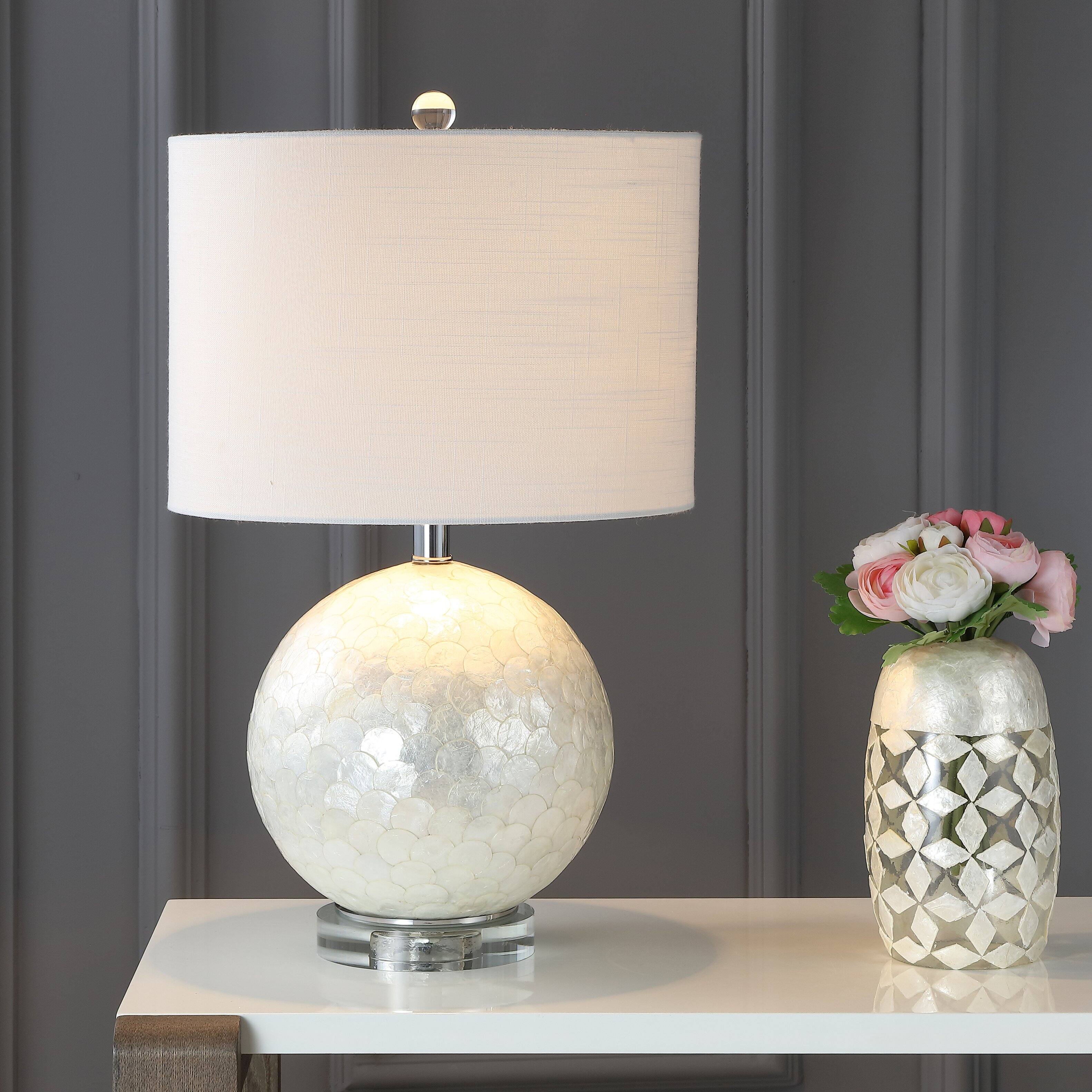 Alt View 1. Jonathan Y - Zuri 23.5" Coastal Contemporary Capiz Seashell Sphere LED Table Lamp, Pearl/White - Pearl White.