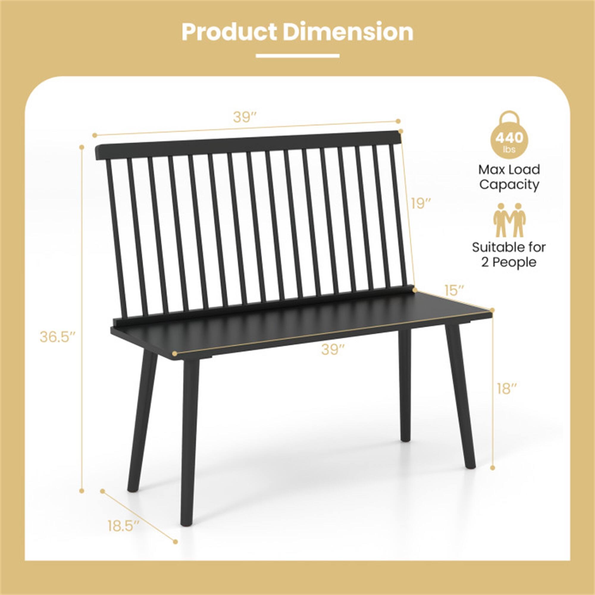 Product Dimension  
39" x 19" x 36.5" x 15" x 18.5" x 18"  
Max Load Capacity: 440 lbs  
Suitable for 2 People