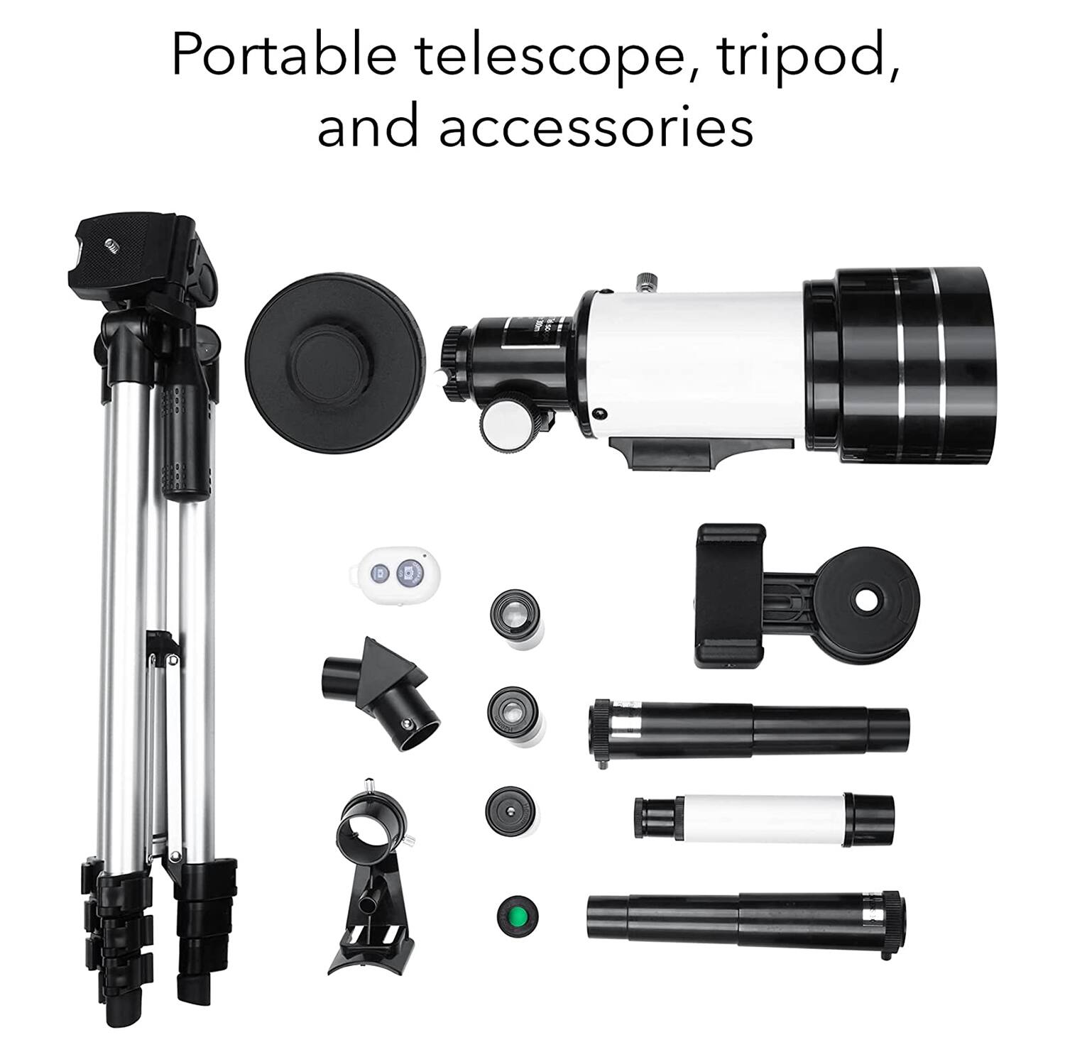 Portable telescope, tripod, and accessories