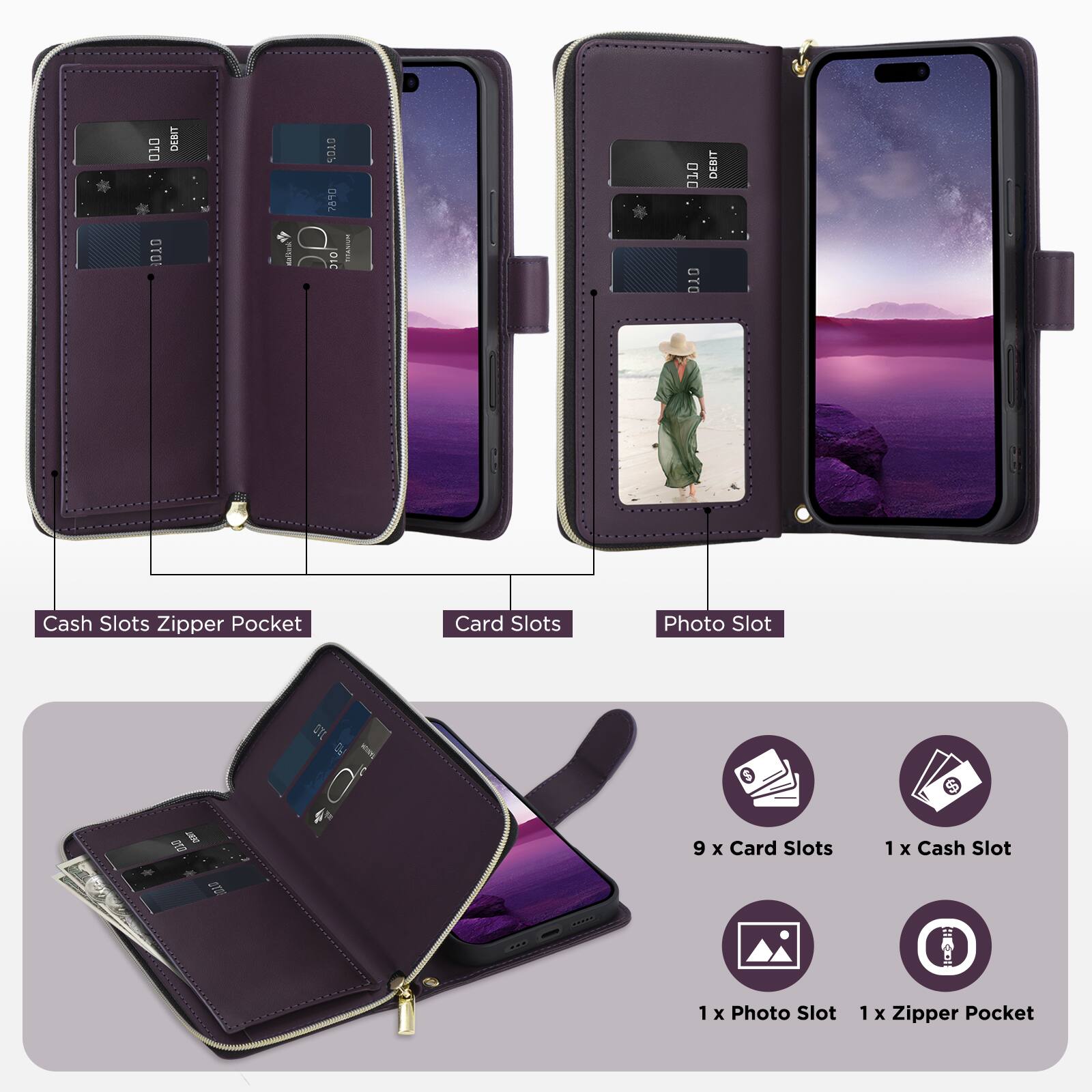 OYO DEBIT SO1G 7840

- Cash Slots Zipper Pocket
- Card Slots
- Photo Slot

9 x Card Slots
1 x Cash Slot
1 x Photo Slot
1 x Zipper Pocket