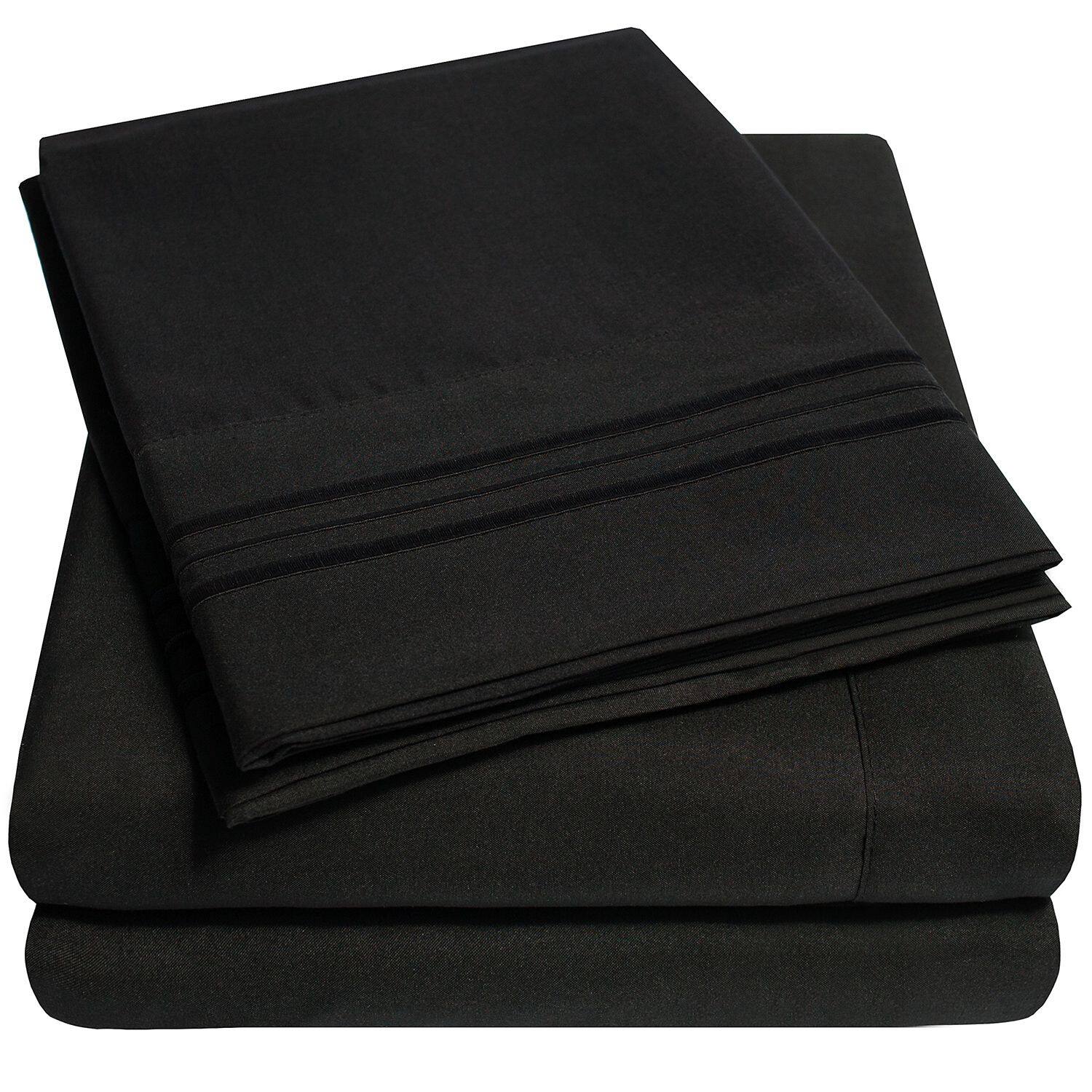 Angle. Sweet Home Collection - 18"-24" Extra Deep Pocket, 4-Piece Bed Sheets Set, Queen - Black.