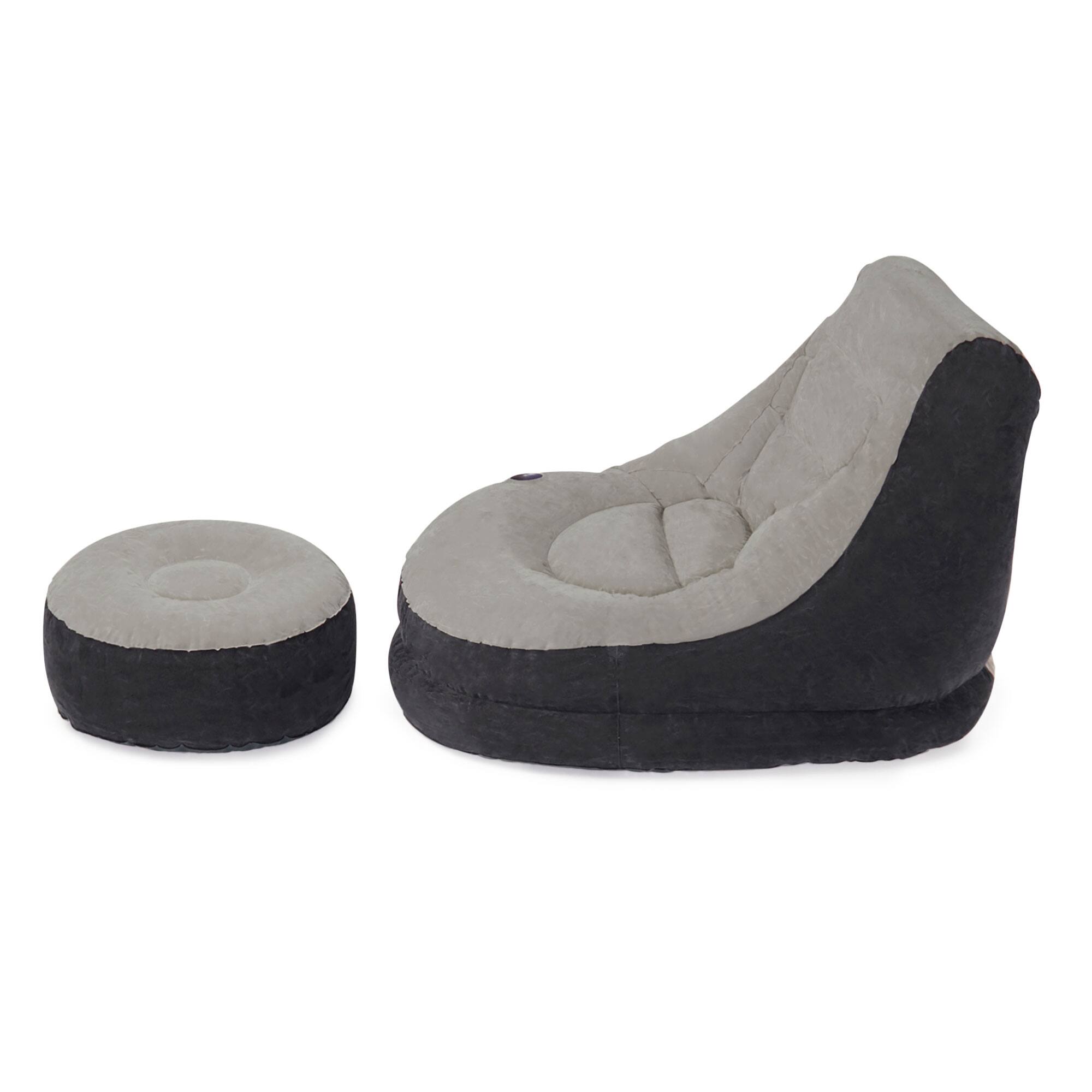 Left. Intex - Inflatable Ultra Lounge Chair With Cup Holder And Ottoman Set - Gray.