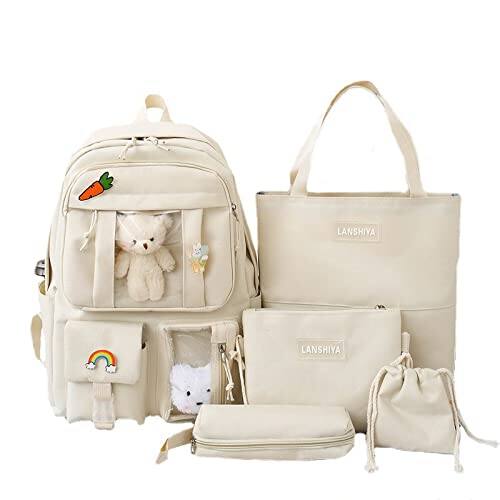 Cozy Serene Backpack 5pcs Set For Student With Cute Bear Accessories ...