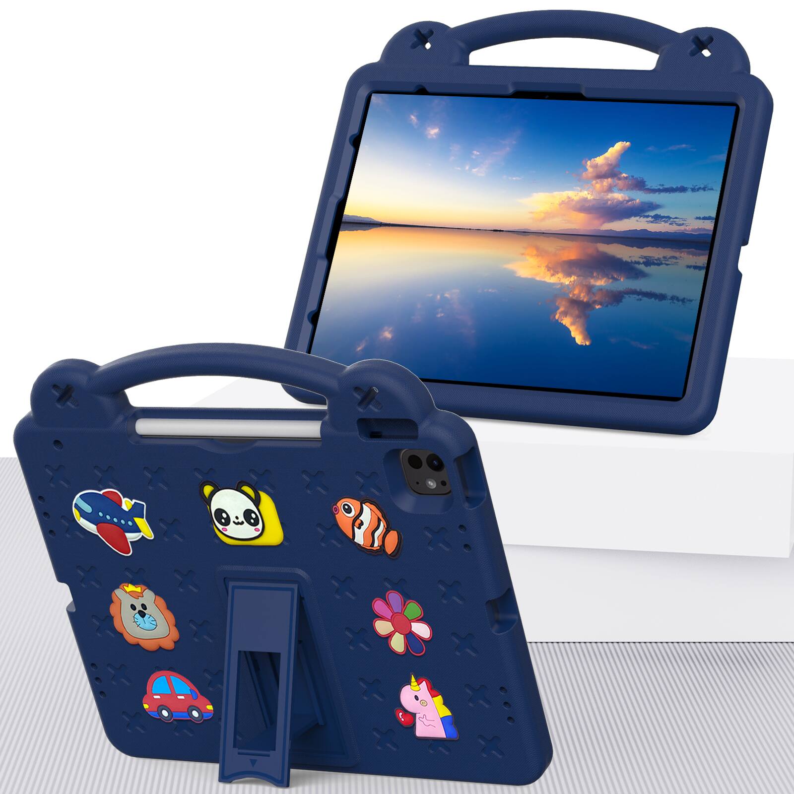 Alt View 2. Dteck - For iPad Air 11'' (M4)2026/(M3)2025/ (M2)2024 & iPad Pro 11'' (M5) 2025/(M4) 2024 Handle Grip Kickstand Shockproof Case - Navyblue.