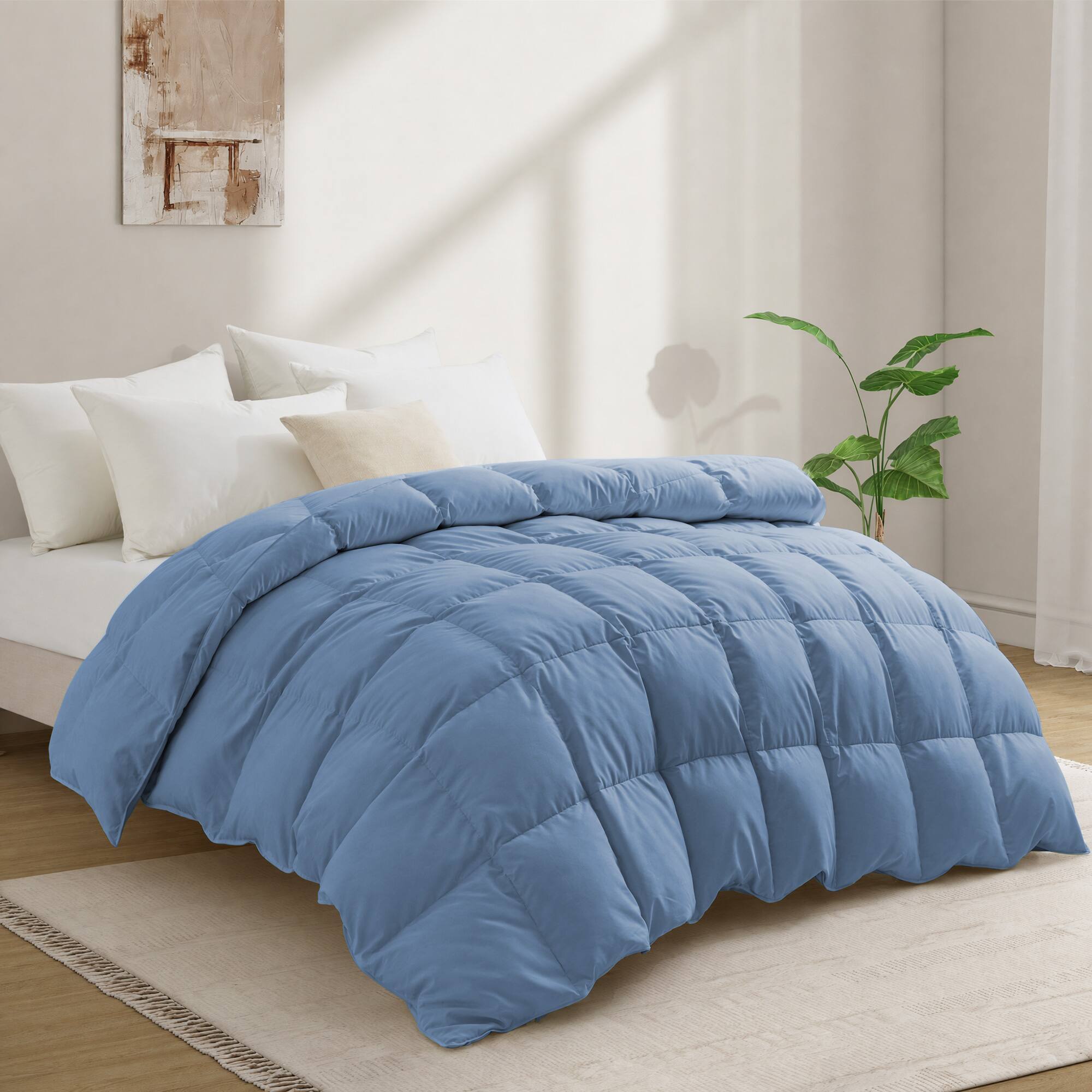 Angle. Peace Nest - Peace Nest White Goose Down Feather Fiber Comforter Duvet Insert, Blue, King - Blue.