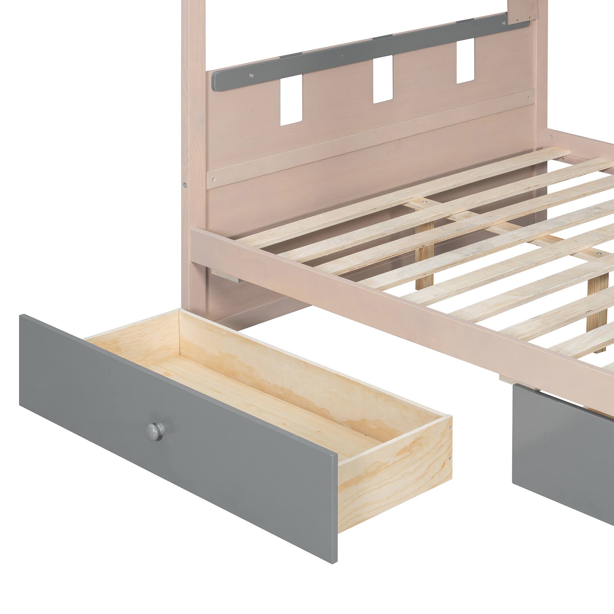 Alt View 1. Anysun - Full Size Castle Style Bunk Bed with 2 Drawers,Shelf,and LED - Grey.