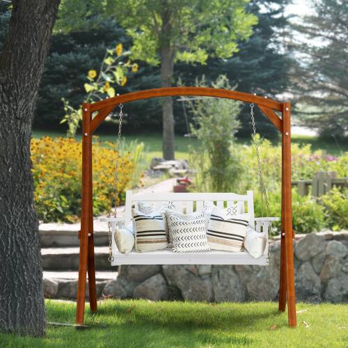 Alt View 10. Winado - Patio Wooden Porch Swing 4 FT, Straight Edge Swing Chair Bench, with Hanging Chains for In/Outdoor Courtyard Garden - White.