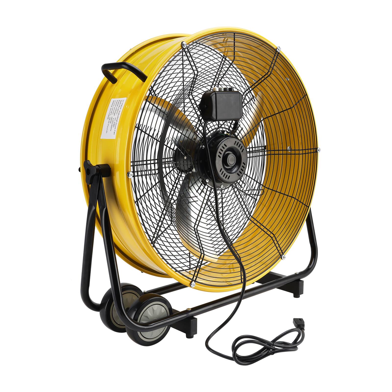 Alt View 6. Topteng - 24 Inch Industrial Drum Fan - 4700 CFM, 360° Tilt, 3 Speeds with Wheels for Warehouse & Garage.