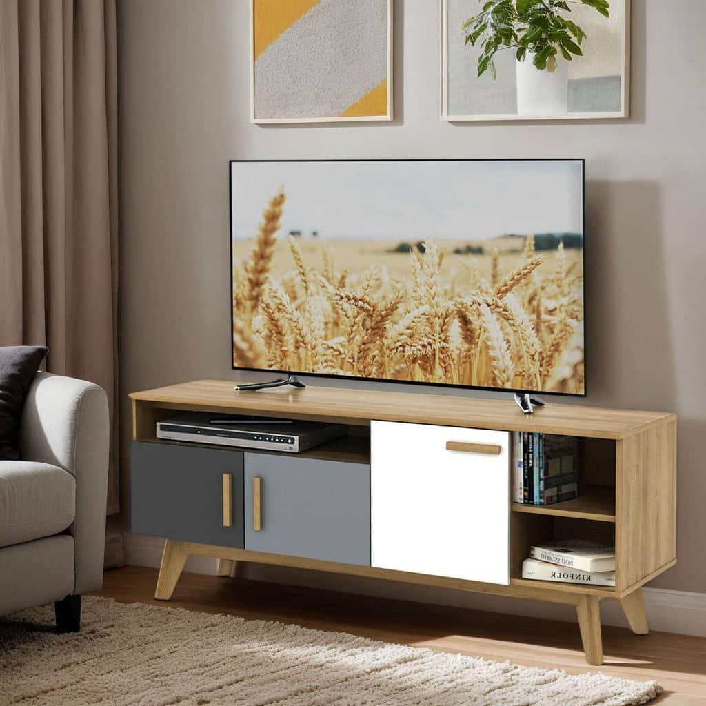 Kadyn - Entertainment Centers,TV Stands,65 Inch TV Stand with 3 Storage Cabinets and 3 Open Shelves for Living Room - Gray