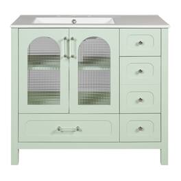 Boyel Living - 36 Inch Bathroom Vanity with Glass Doors and Four Drawers - Green