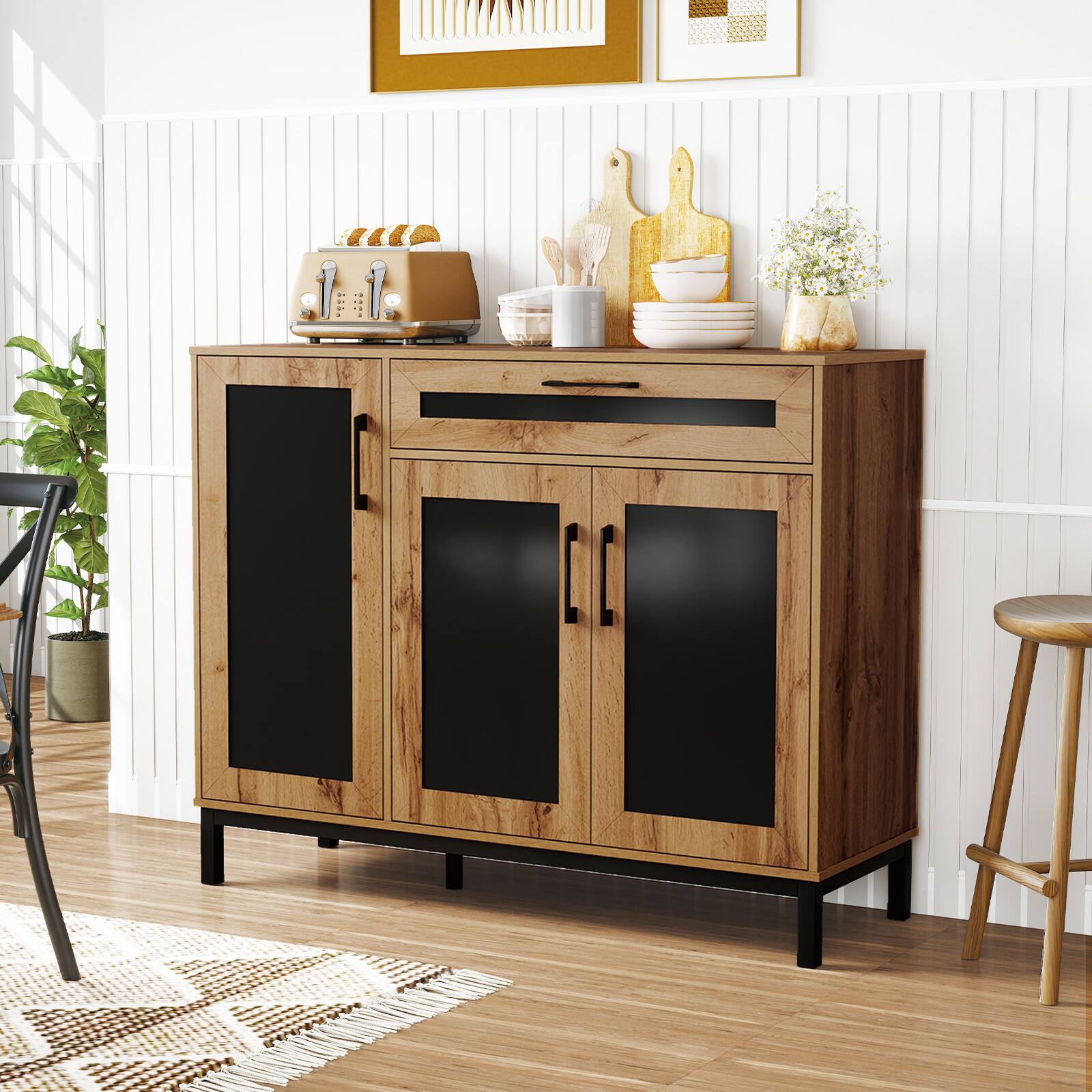 Alt View 1. Gymax - Gymax 48'' Sideboard Buffet Cabinet w/Drawer & Removable Shelves for Kitchen Entryway - Yellow.