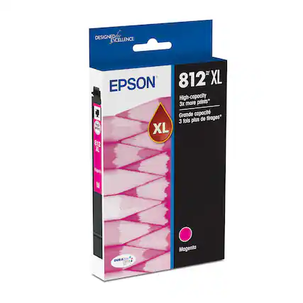 Designed Excellence 1M MC Epson 812 XL High-capacity 3x more prints* 1 Grande capacit 3 fois plus de tirages* PO R XL 812 X Neaggnta M DURAS Lvtra a N Magenta