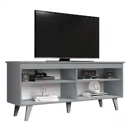 Madesa - TV Stand with 4 Open Shelves and Cable Management 53"L Media Storage Living Room and Bedroom - Gray