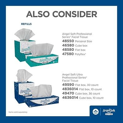 ALSO CONSIDER REFILLS

Angel Soft Professional Series Facial Tissue
48550 Personal Size
46580 Cube box
48580 Flat box
47580 Polyflex*

Angel Soft Ultra Professional Series Facial Tissue
49590 Flat box, 30 count
4836014 Flat box, 10 count
49470 Cube box, 36 count
4636014 Cube box, 10 count

Items sold separately

Angel Soft