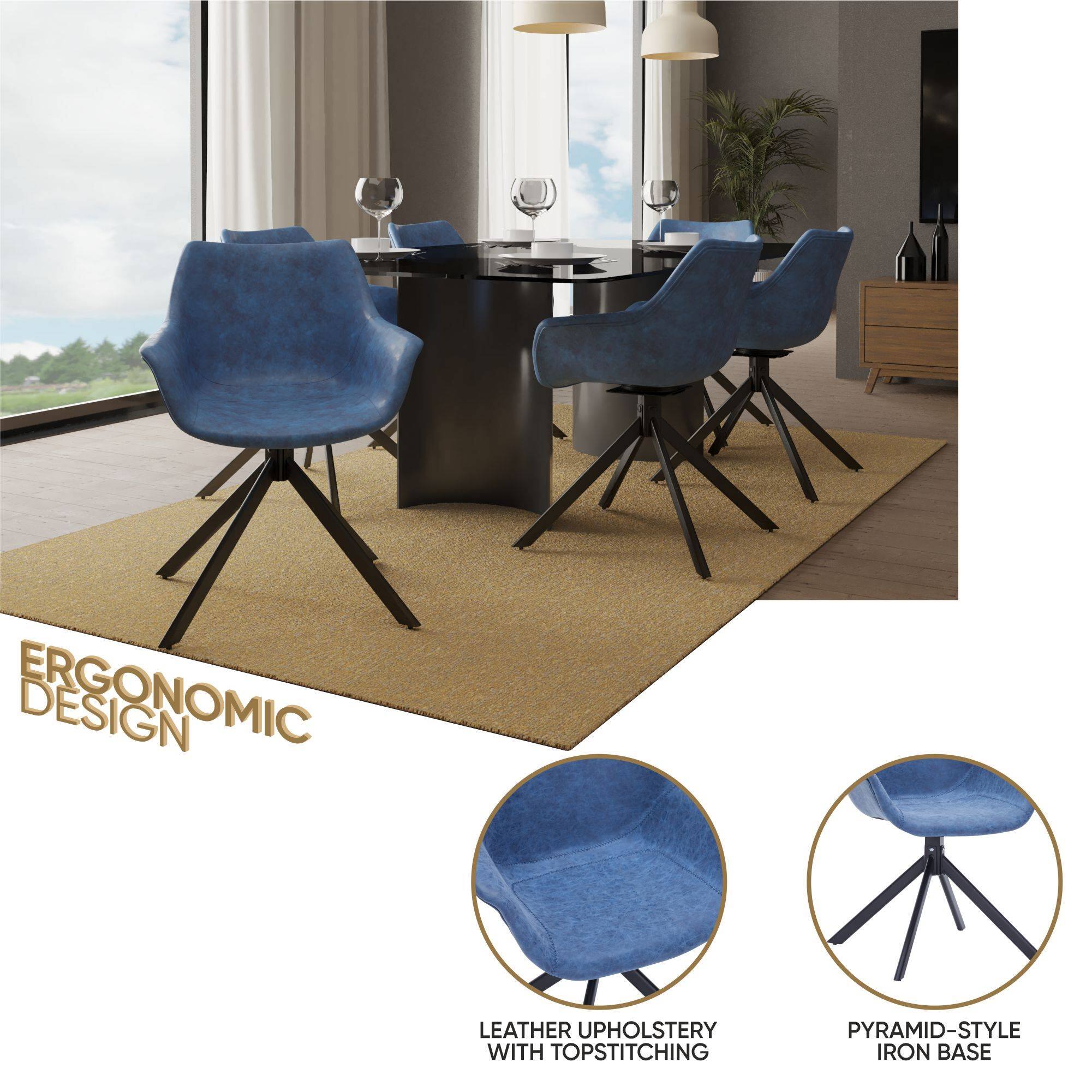 ERGONOMIC DESIGN

LEATHER UPHOLSTERY WITH TOPSTITCHING

PYRAMID-STYLE IRON BASE