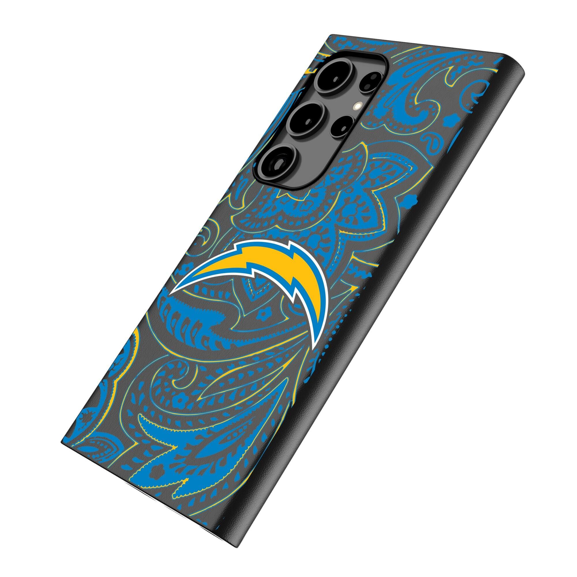 Alt View 1. Keyscaper - Los Angeles Chargers Paisley Galaxy Magnetic Bump Case - S24 Ultra - Black.
