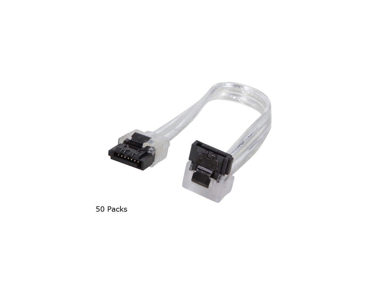 Nippon Labs - S3L0.5-90/180SL-50P 6 in. SATA III Male to Male Latching Cable(Flat to Right Angle), Silver - 50 Packs