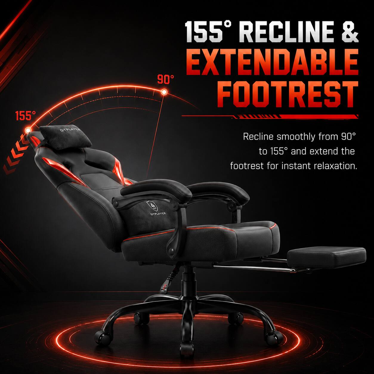 155° RECLINE & EXTENDABLE FOOTREST

Recline smoothly from 90° to 155° and extend the footrest for instant relaxation.