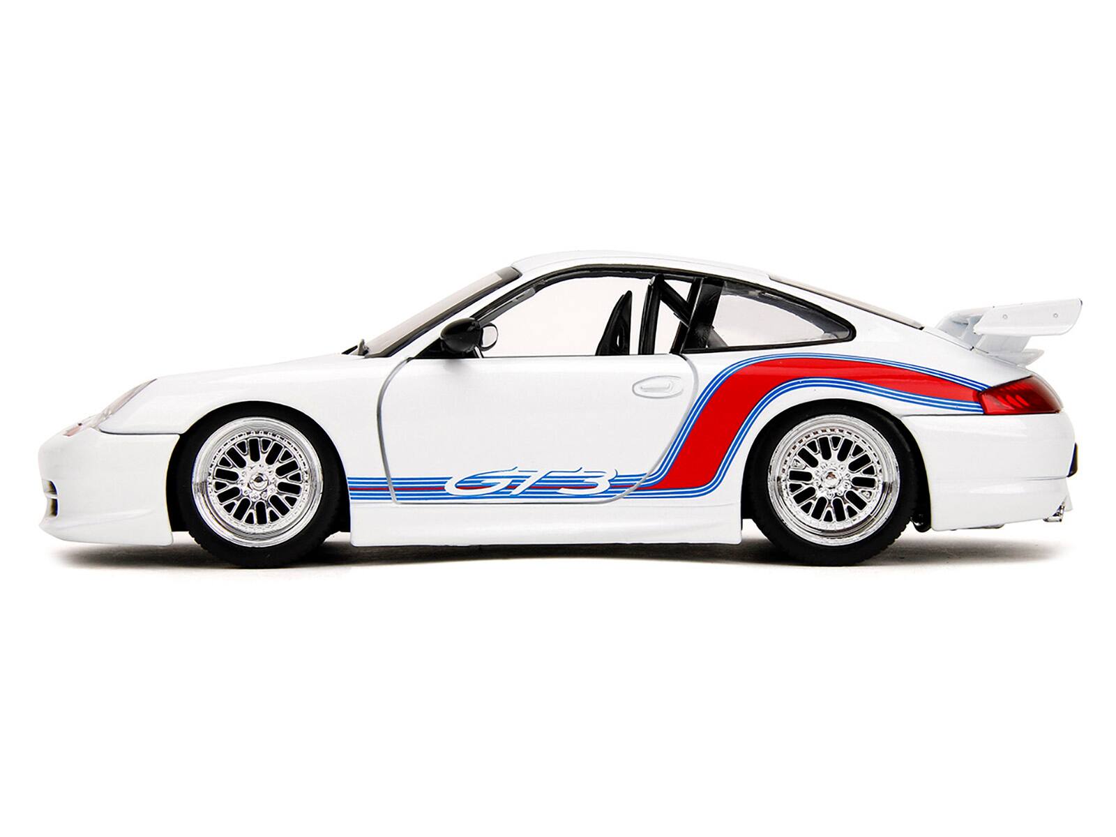 Alt View 2. Jada - Porsche 911 GT3 (996) White with Red and Blue Stripes "Hyper-Spec" Series 1/24 Diecast Model Car by Jada.