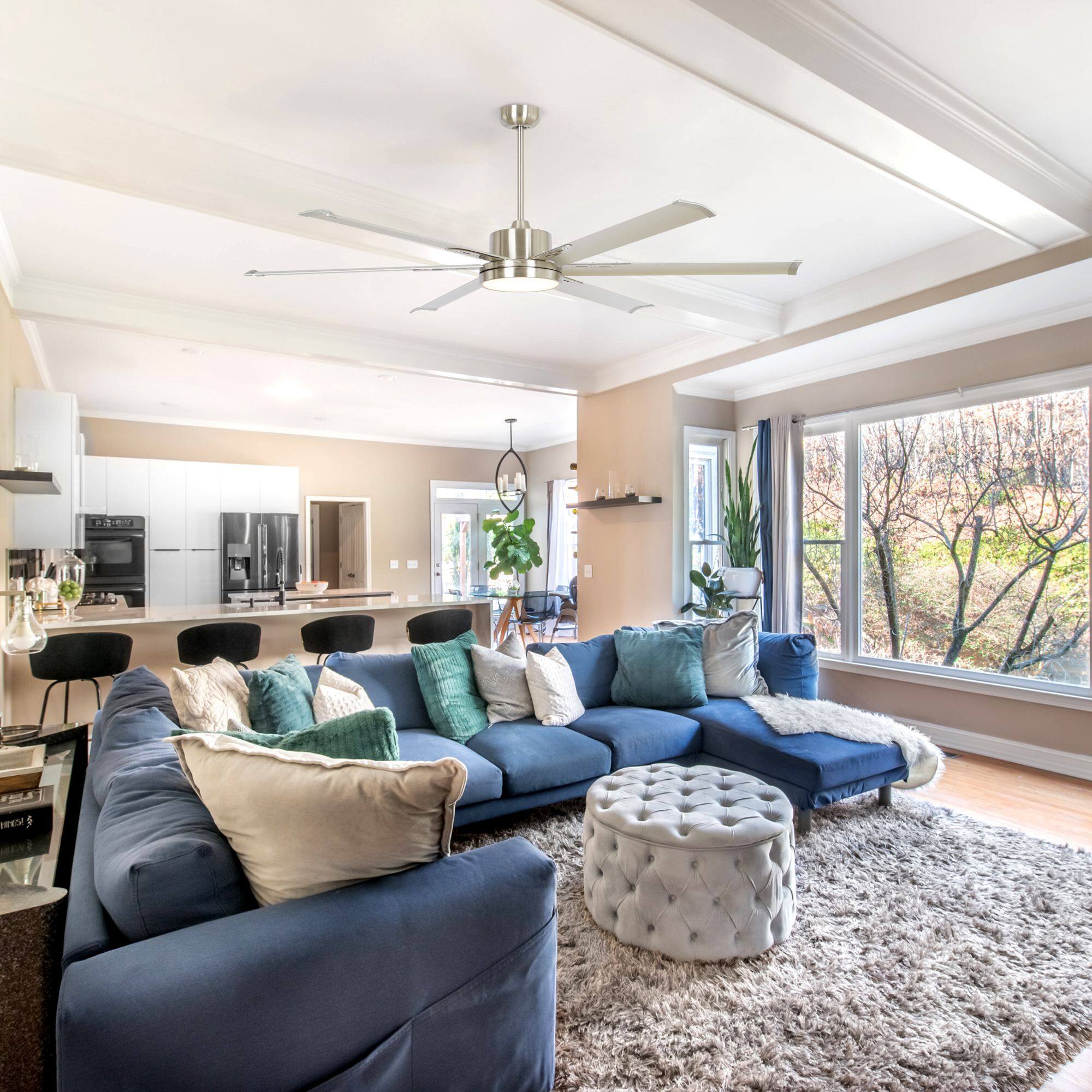 Left. Parrot Uncle - 65" Modern Silver LED Large Ceiling Fan with Remote Control - Nickel.